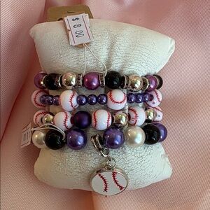 Handmade (set of 4) Baseball Beaded Bracelets Set